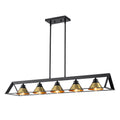 5-Light Matte Black Linear Chandelier Brass Conical Shades Kitchen - product image 2 | Zenvolit
