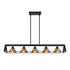5-Light Matte Black Linear Chandelier Brass Conical Shades Kitchen - product image 3 | Zenvolit