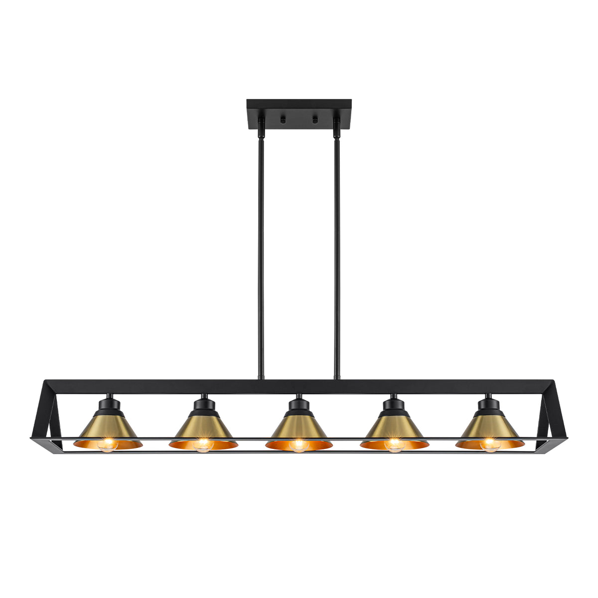 5-Light Matte Black Linear Chandelier Brass Conical Shades Kitchen - product image 3 | Zenvolit