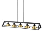 5-Light Matte Black Linear Chandelier Brass Conical Shades Kitchen - product image 5 | Zenvolit