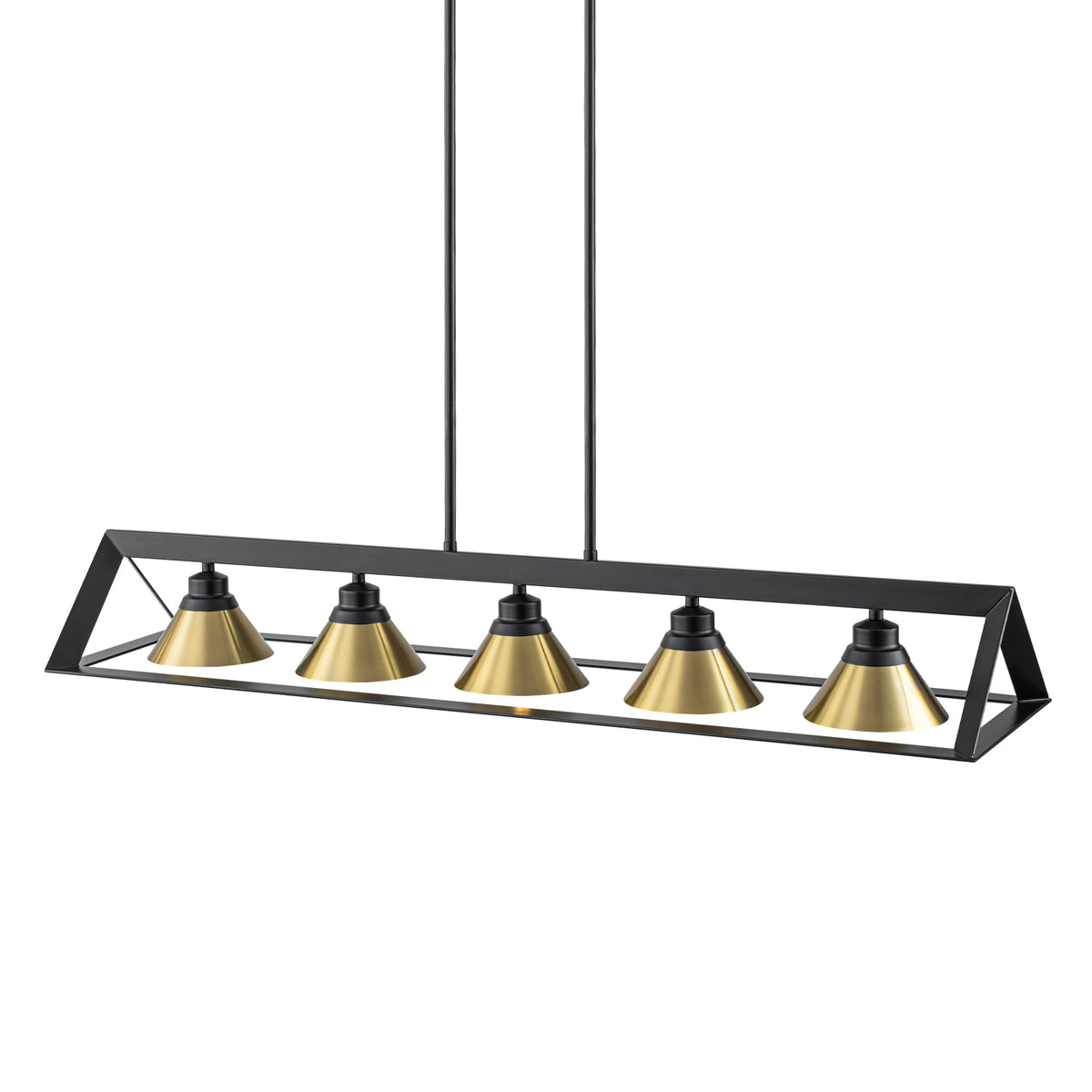 5-Light Matte Black Linear Chandelier Brass Conical Shades Kitchen - product image 5 | Zenvolit