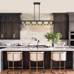 5-Light Matte Black Linear Chandelier Brass Conical Shades Kitchen - product image 9 | Zenvolit