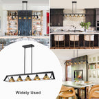 5-Light Matte Black Linear Chandelier Brass Conical Shades Kitchen - product image 11 | Zenvolit