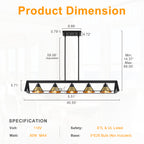 5-Light Matte Black Linear Chandelier Brass Conical Shades Kitchen - product image 12 | Zenvolit
