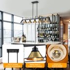 5-Light Matte Black Linear Chandelier Brass Conical Shades Kitchen - product image 14 | Zenvolit