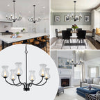 6-Light Farmhouse Chandelier Curved Black Waisted Vase Glass Shades - product image 6 | Zenvolit