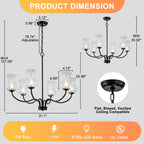 6-Light Farmhouse Chandelier Curved Black Waisted Vase Glass Shades - product image 7 | Zenvolit