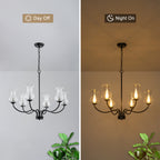 6-Light Farmhouse Chandelier Curved Black Waisted Vase Glass Shades - product image 8 | Zenvolit