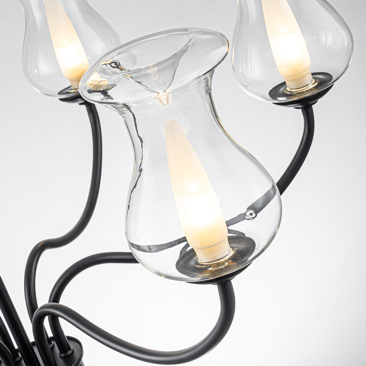 6-Light Farmhouse Chandelier Curved Black Waisted Vase Glass Shades - product image 9 | Zenvolit