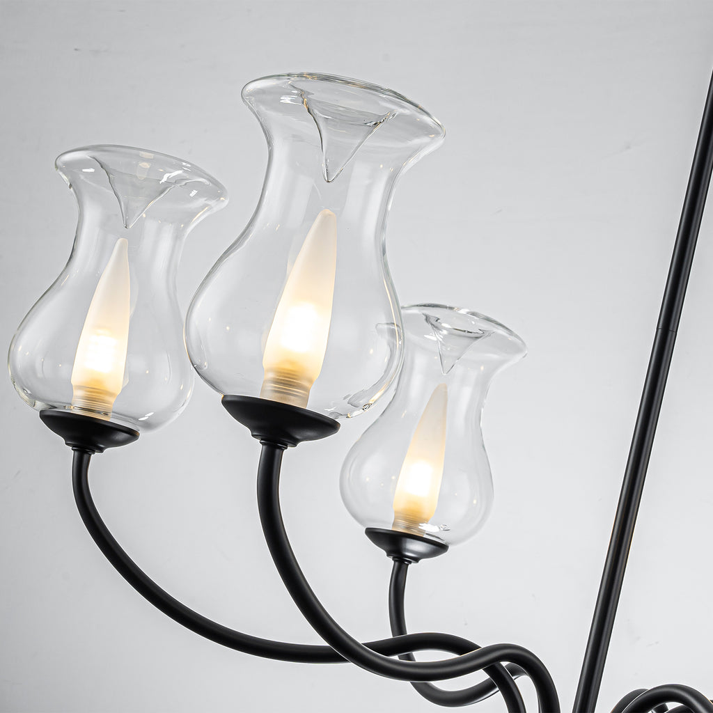 6-Light Farmhouse Chandelier Curved Black Waisted Vase Glass Shades - product image 10 | Zenvolit