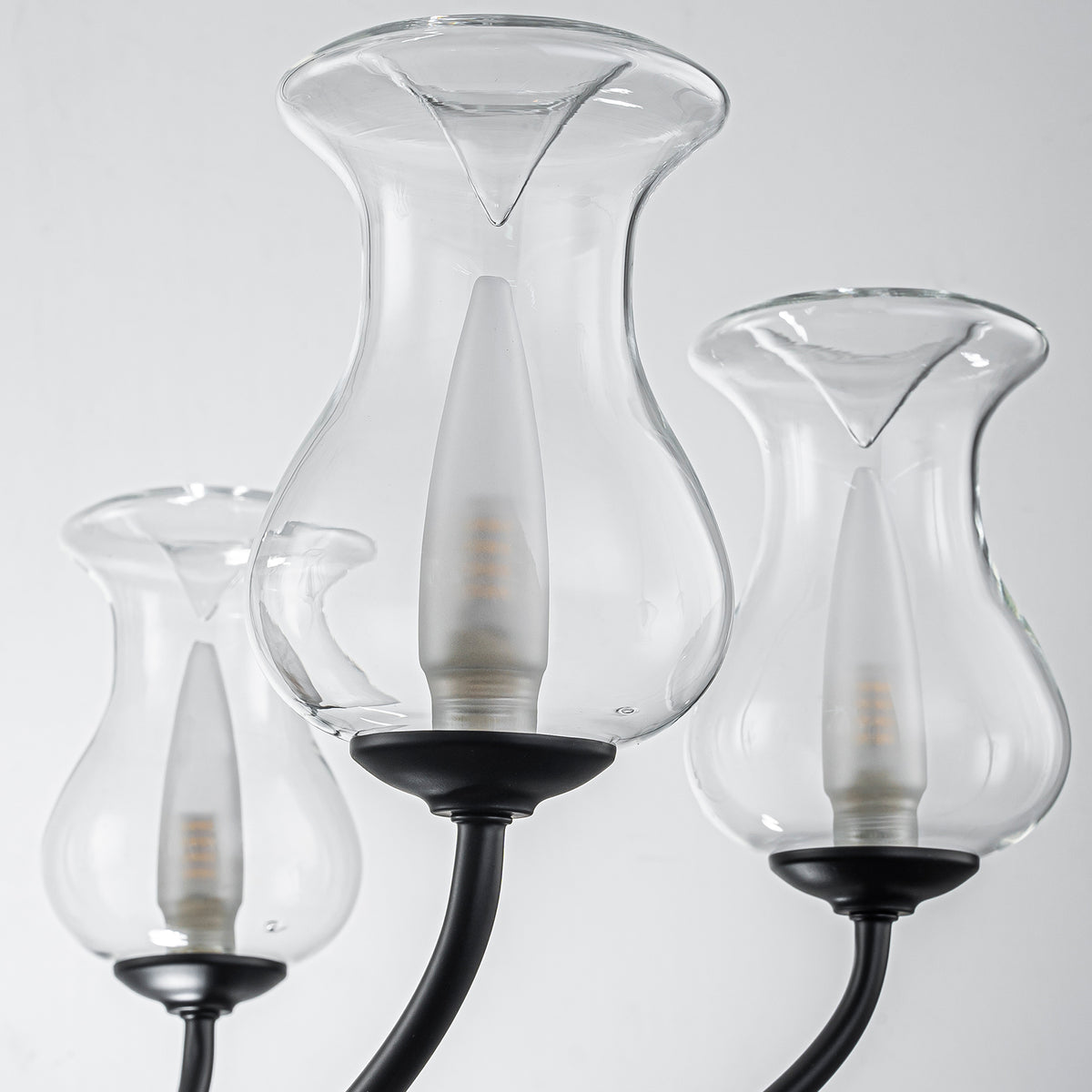 6-Light Farmhouse Chandelier Curved Black Waisted Vase Glass Shades - product image 11 | Zenvolit