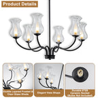 6-Light Farmhouse Chandelier Curved Black Waisted Vase Glass Shades - product image 12 | Zenvolit