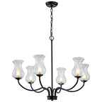 6-Light Farmhouse Chandelier Curved Black Waisted Vase Glass Shades - product image 14 | Zenvolit