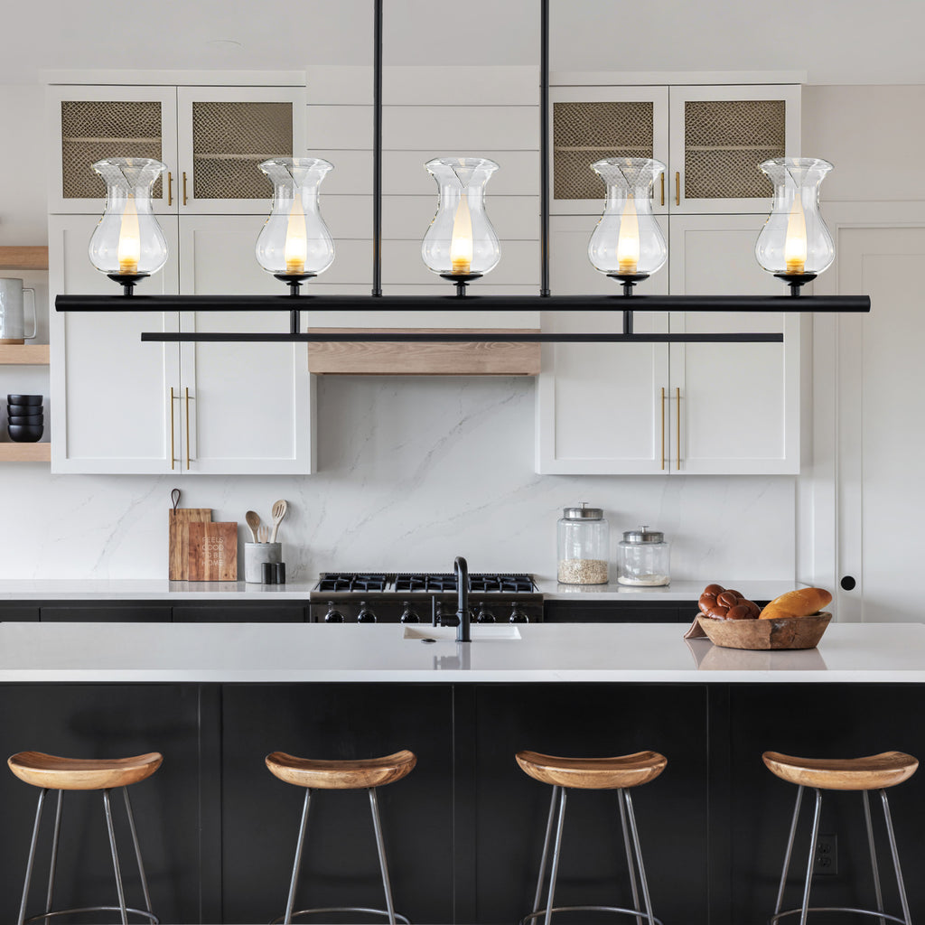 5-Light Matte Black Linear Pendant Light with Clear Tulip Glass Shades - product image 4 | Zenvolit