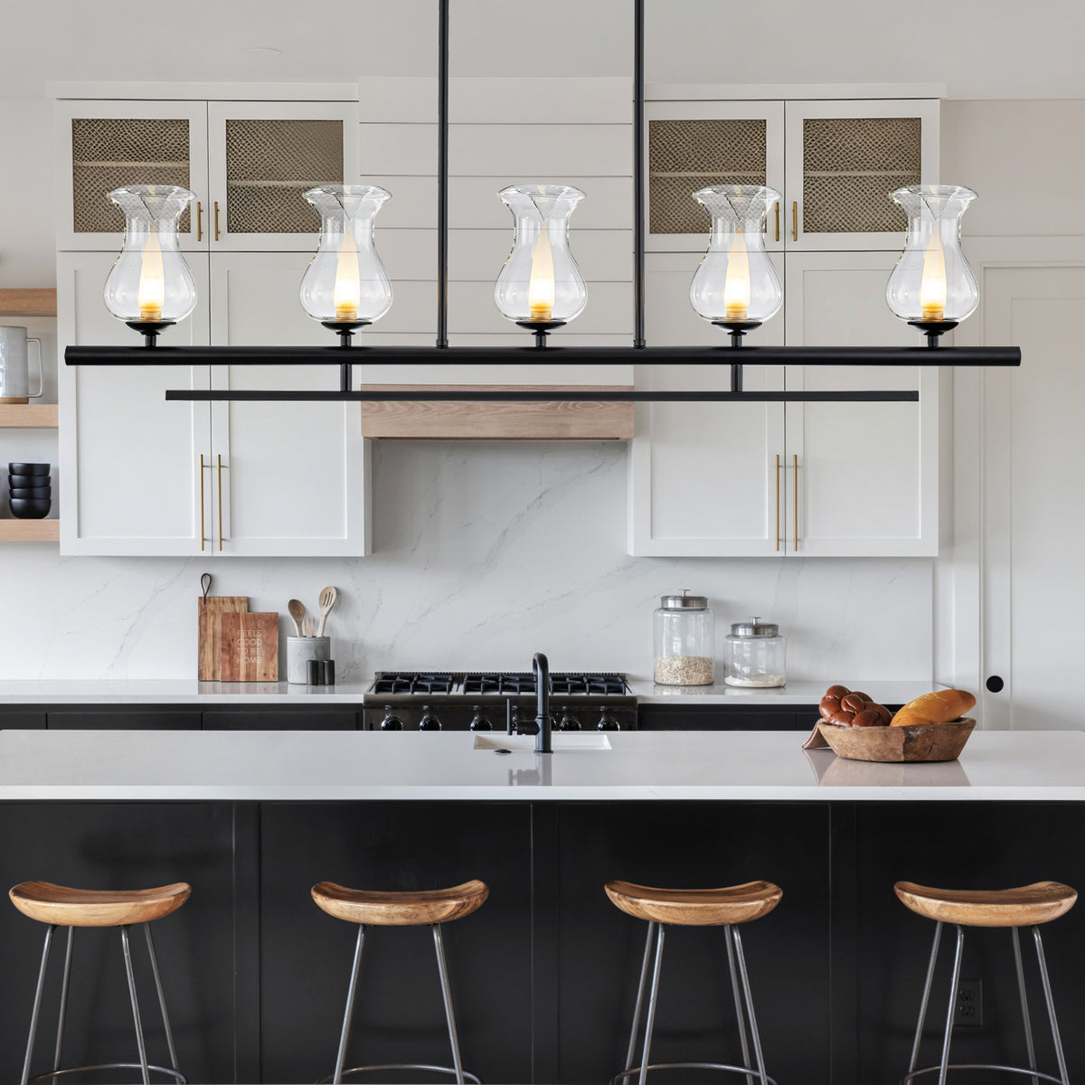 5-Light Matte Black Linear Pendant Light with Clear Tulip Glass Shades - product image 4 | Zenvolit