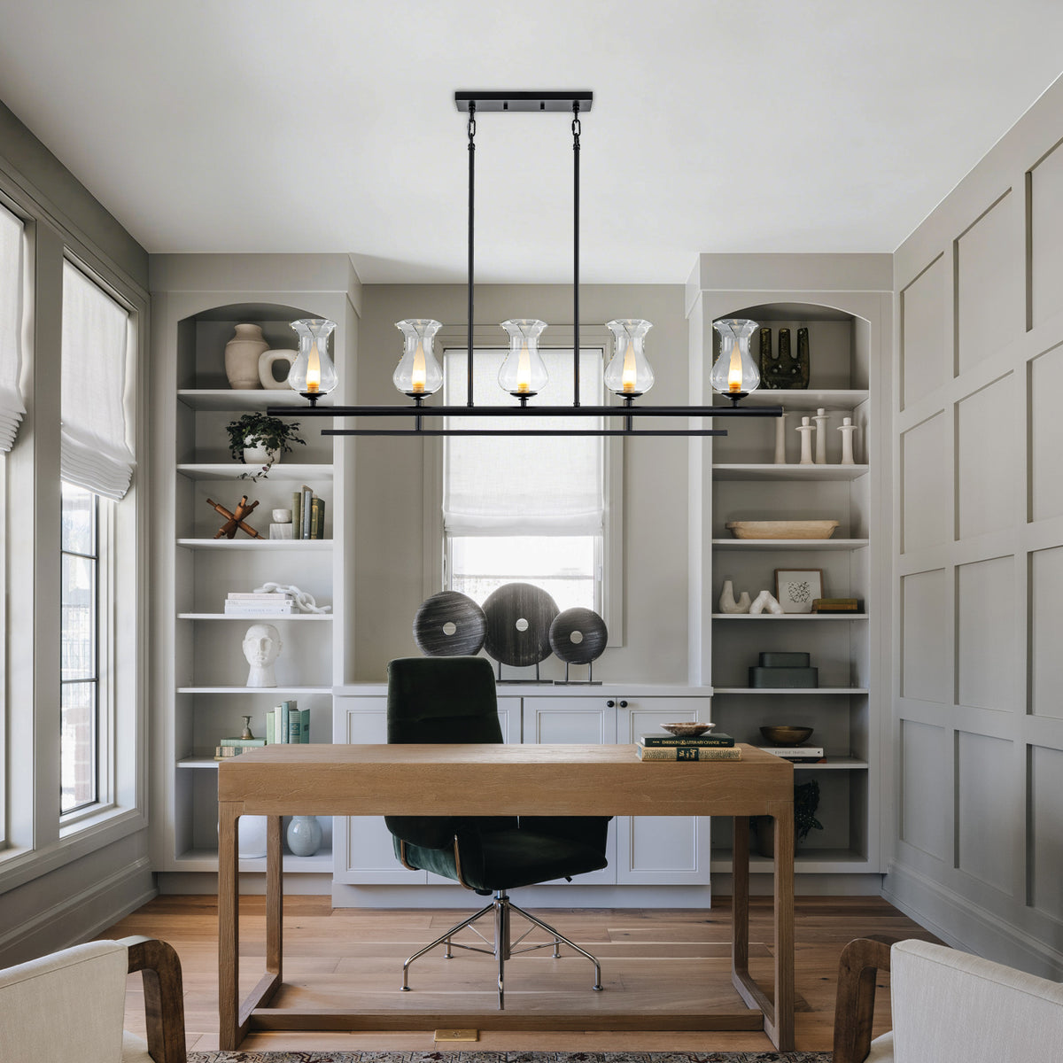 5-Light Matte Black Linear Pendant Light with Clear Tulip Glass Shades - product image 5 | Zenvolit