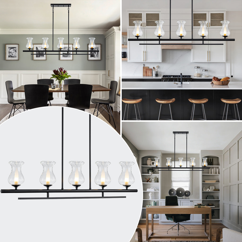 5-Light Matte Black Linear Pendant Light with Clear Tulip Glass Shades - product image 6 | Zenvolit