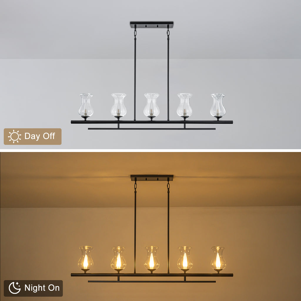 5-Light Matte Black Linear Pendant Light with Clear Tulip Glass Shades - product image 8 | Zenvolit