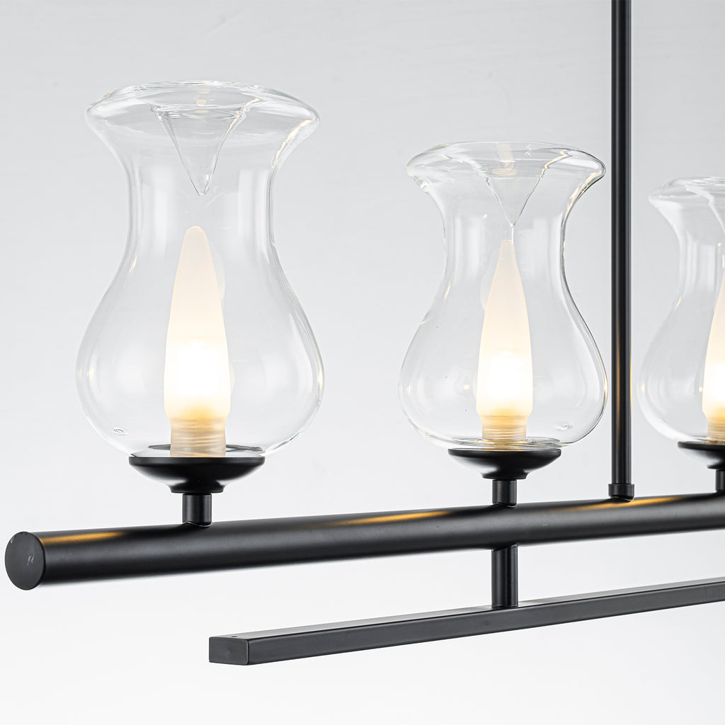 5-Light Matte Black Linear Pendant Light with Clear Tulip Glass Shades - product image 11 | Zenvolit