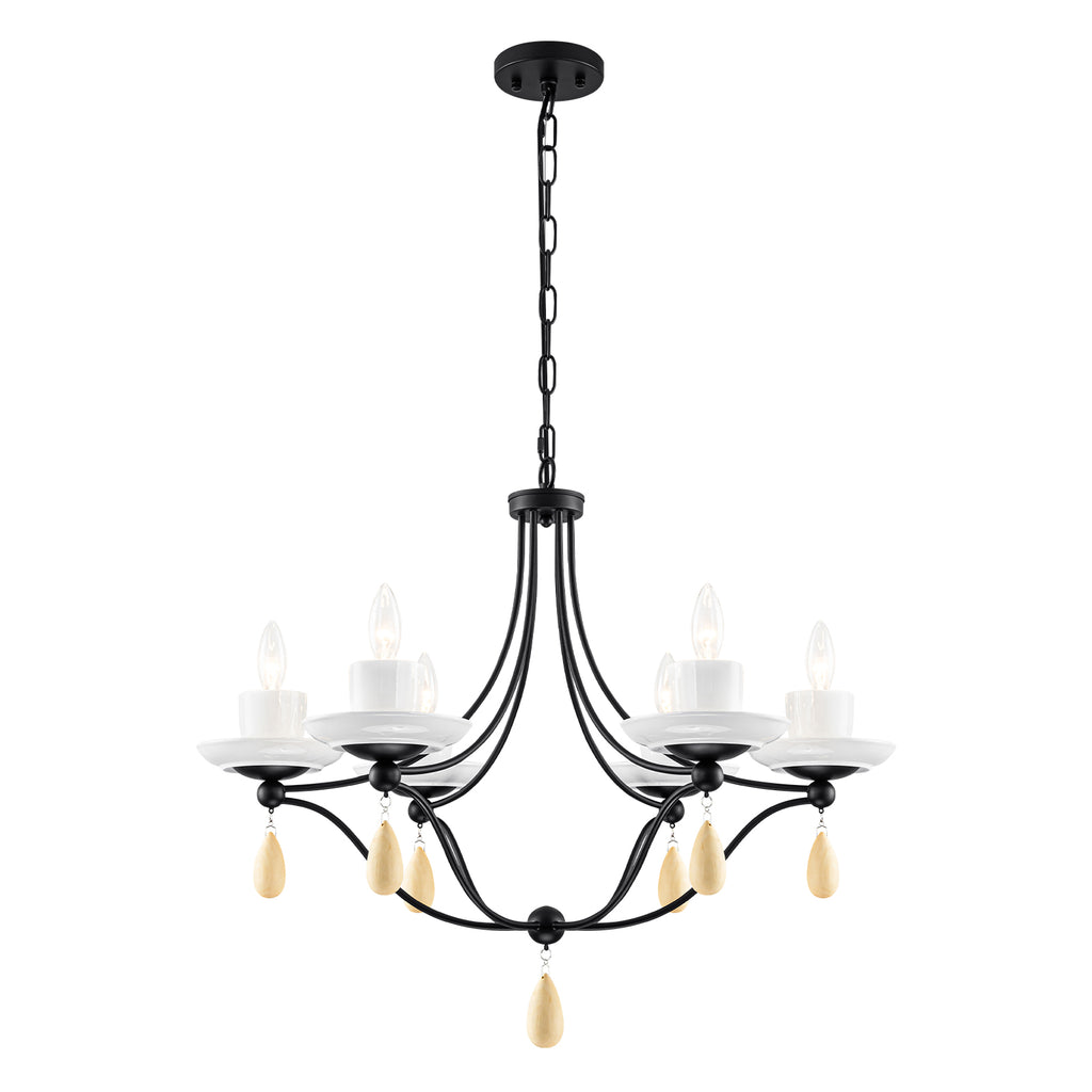 6-Light Black Candelabra Chandelier with Ceramic Dish Shades - product image 2 | Zenvolit