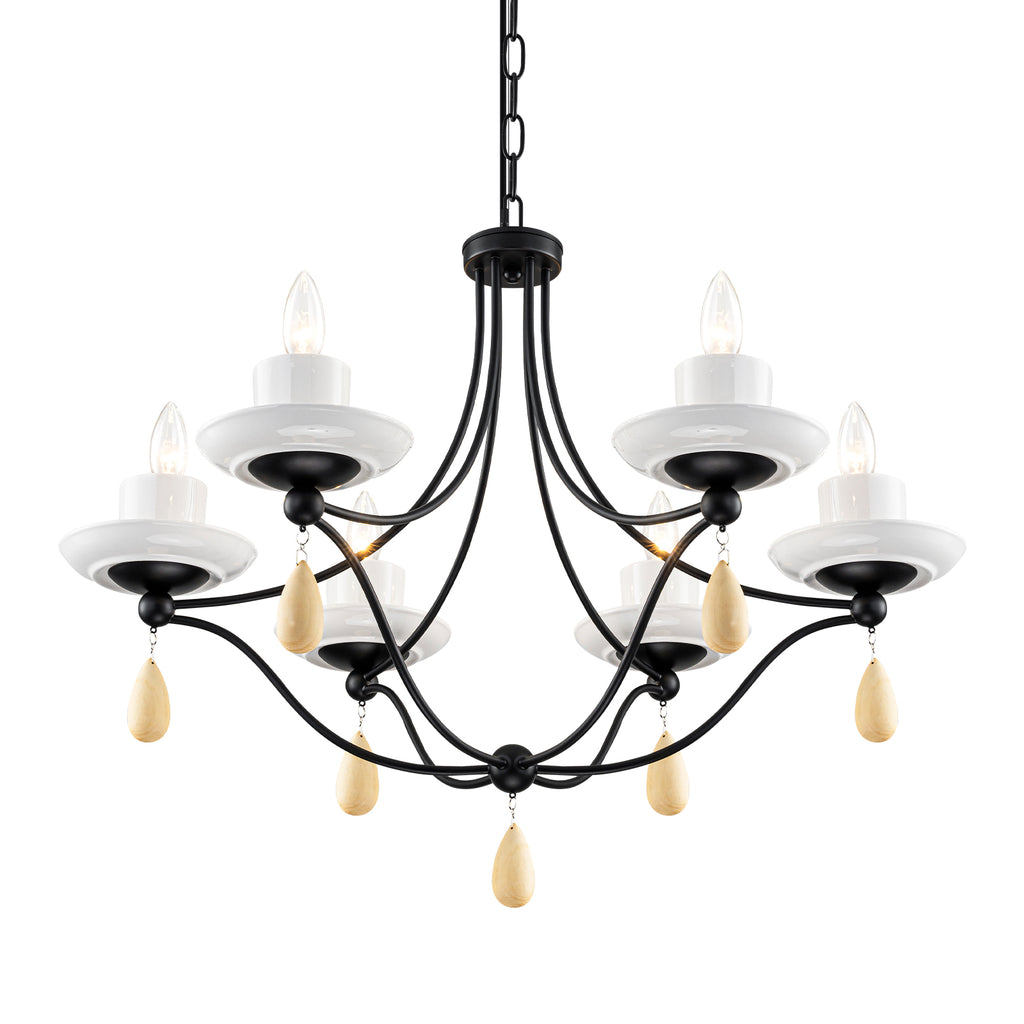 6-Light Black Candelabra Chandelier with Ceramic Dish Shades - product image 3 | Zenvolit