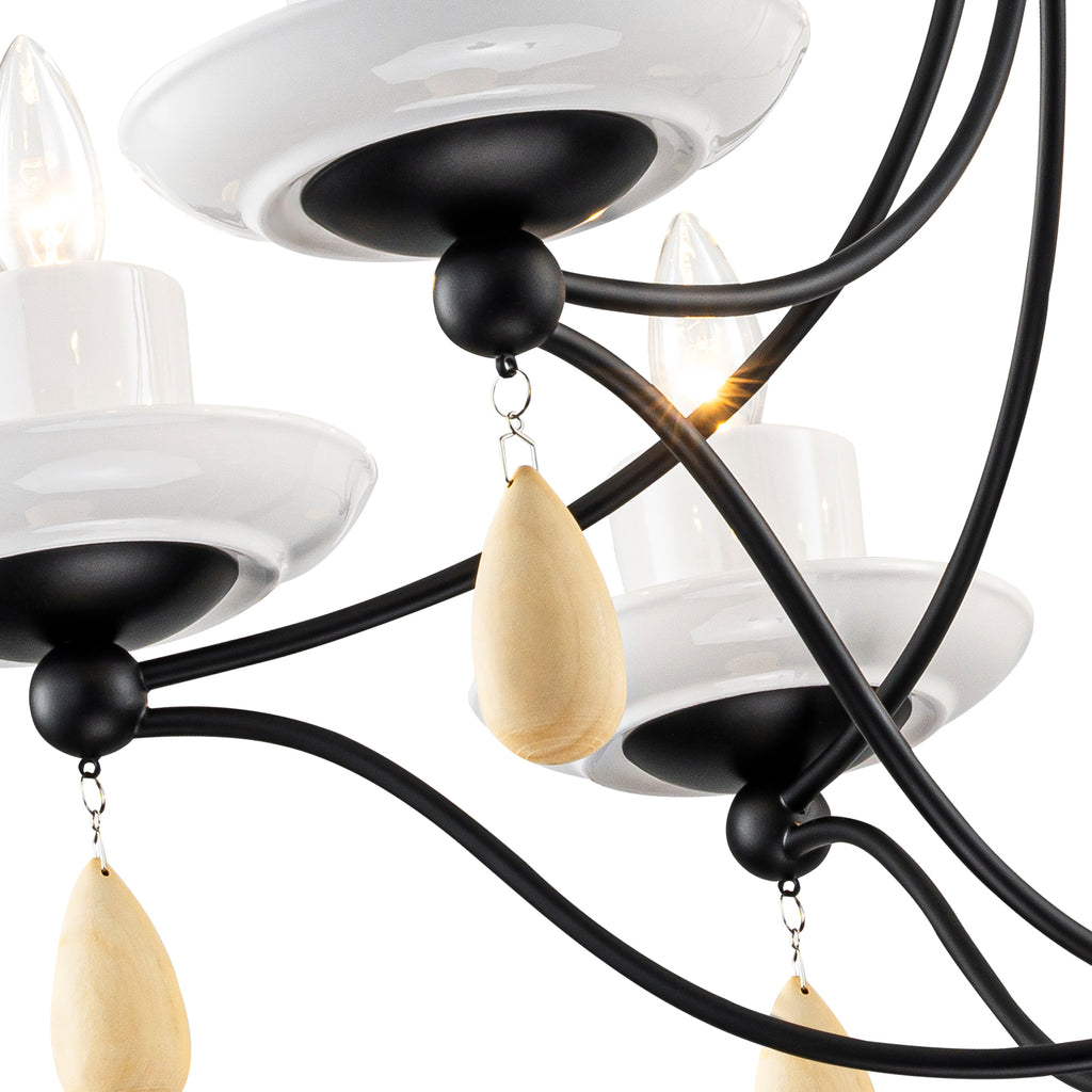 6-Light Black Candelabra Chandelier with Ceramic Dish Shades - product image 4 | Zenvolit
