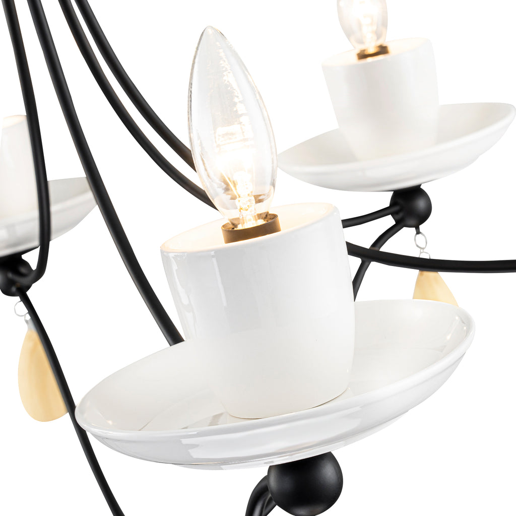 6-Light Black Candelabra Chandelier with Ceramic Dish Shades - product image 5 | Zenvolit