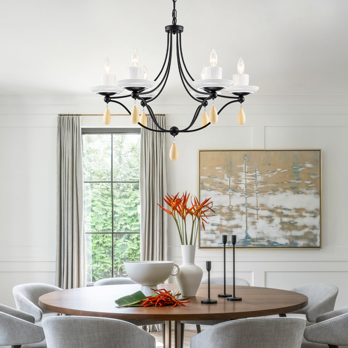 6-Light Black Candelabra Chandelier with Ceramic Dish Shades - product image 7 | Zenvolit