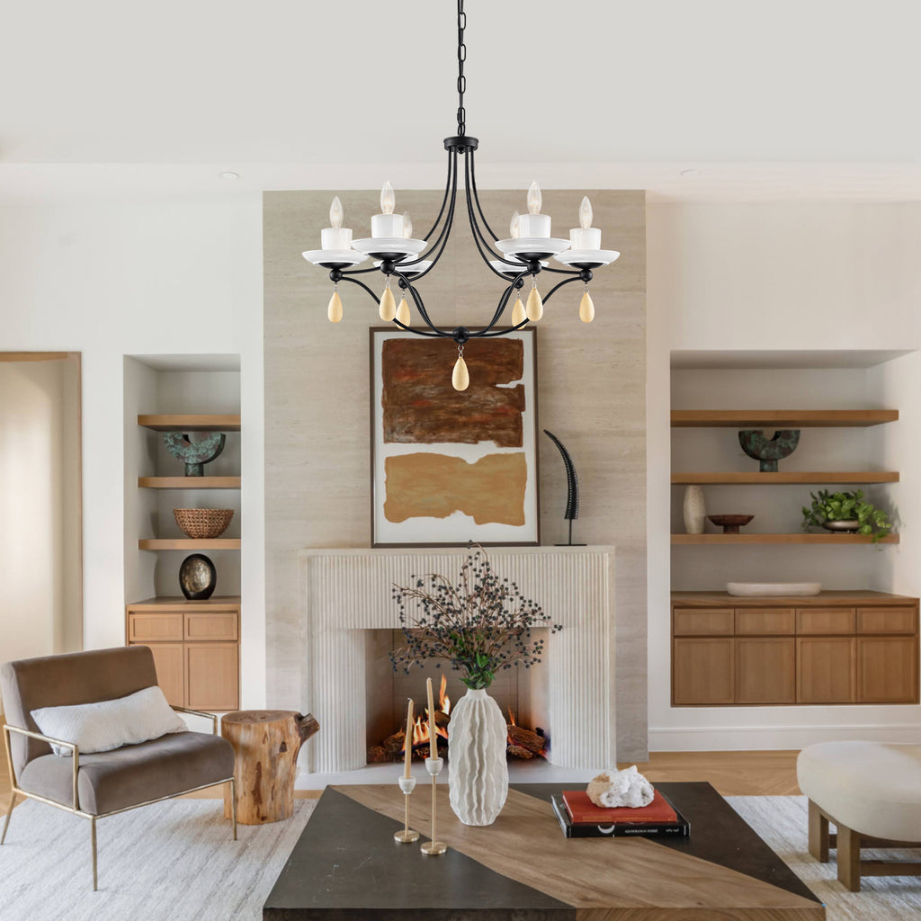 6-Light Black Candelabra Chandelier with Ceramic Dish Shades - product image 8 | Zenvolit