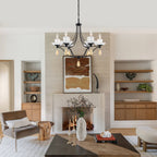 6-Light Black Candelabra Chandelier with Ceramic Dish Shades - product image 8 | Zenvolit