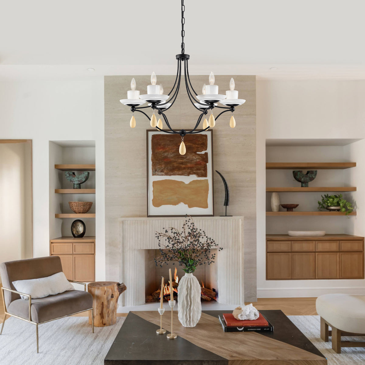 6-Light Black Candelabra Chandelier with Ceramic Dish Shades - product image 8 | Zenvolit