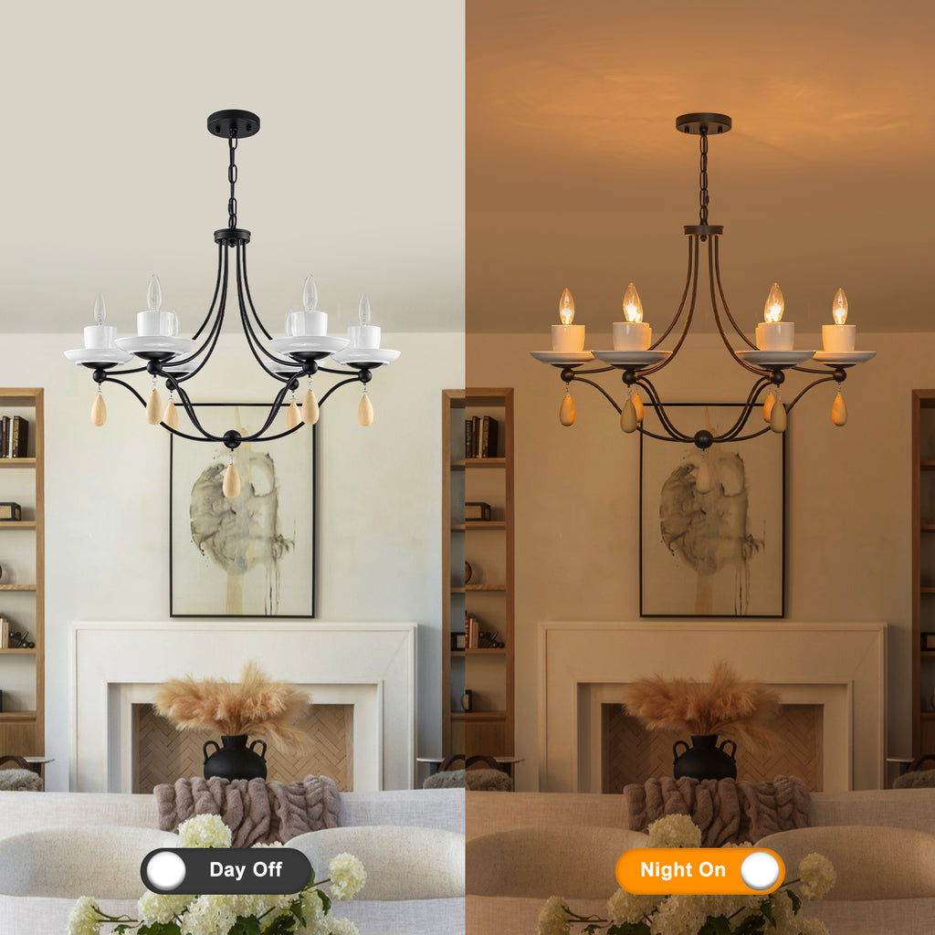 6-Light Black Candelabra Chandelier with Ceramic Dish Shades - product image 12 | Zenvolit