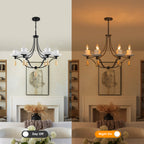 6-Light Black Candelabra Chandelier with Ceramic Dish Shades - product image 12 | Zenvolit