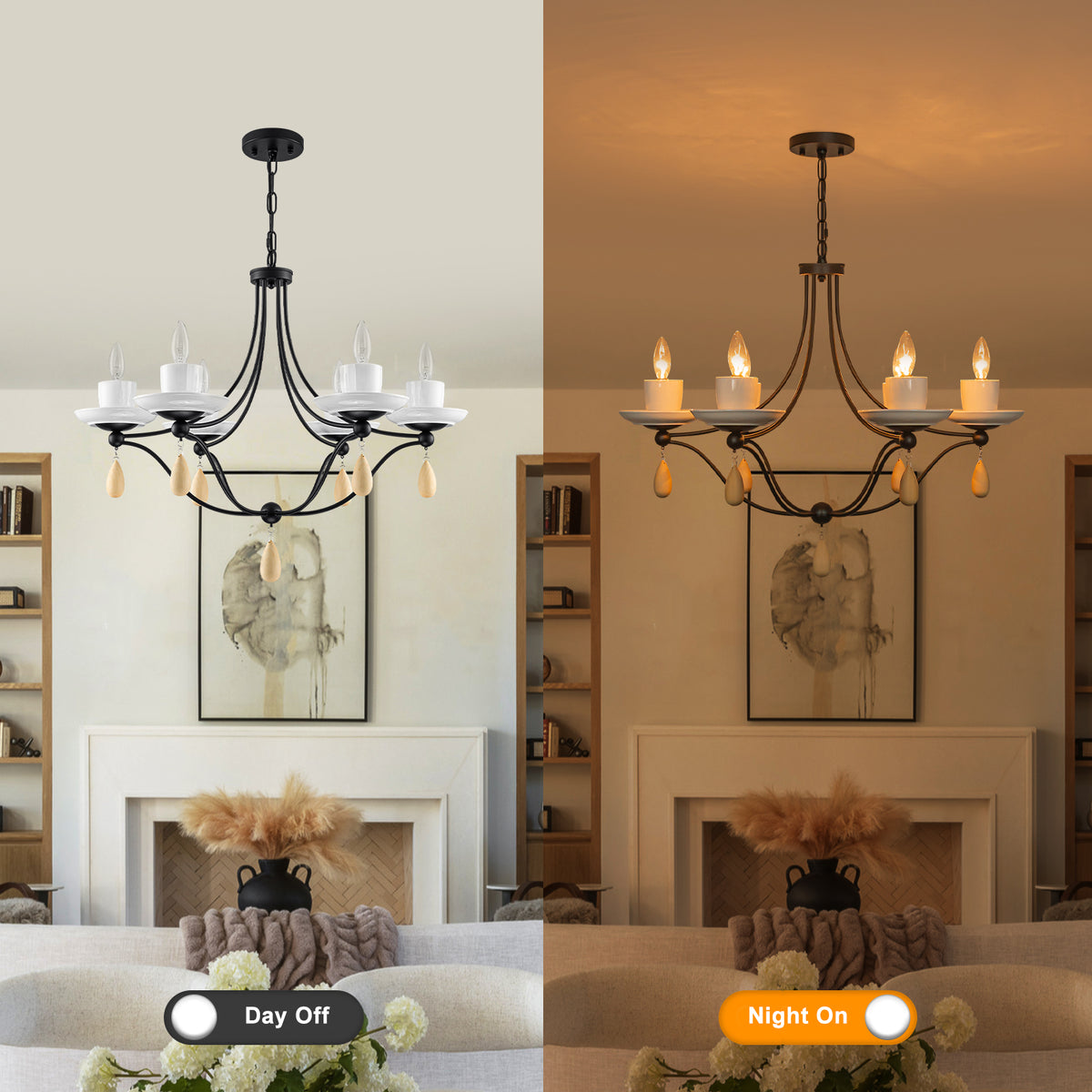 6-Light Black Candelabra Chandelier with Ceramic Dish Shades - product image 12 | Zenvolit