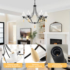 6-Light Black Candelabra Chandelier with Ceramic Dish Shades - product image 13 | Zenvolit