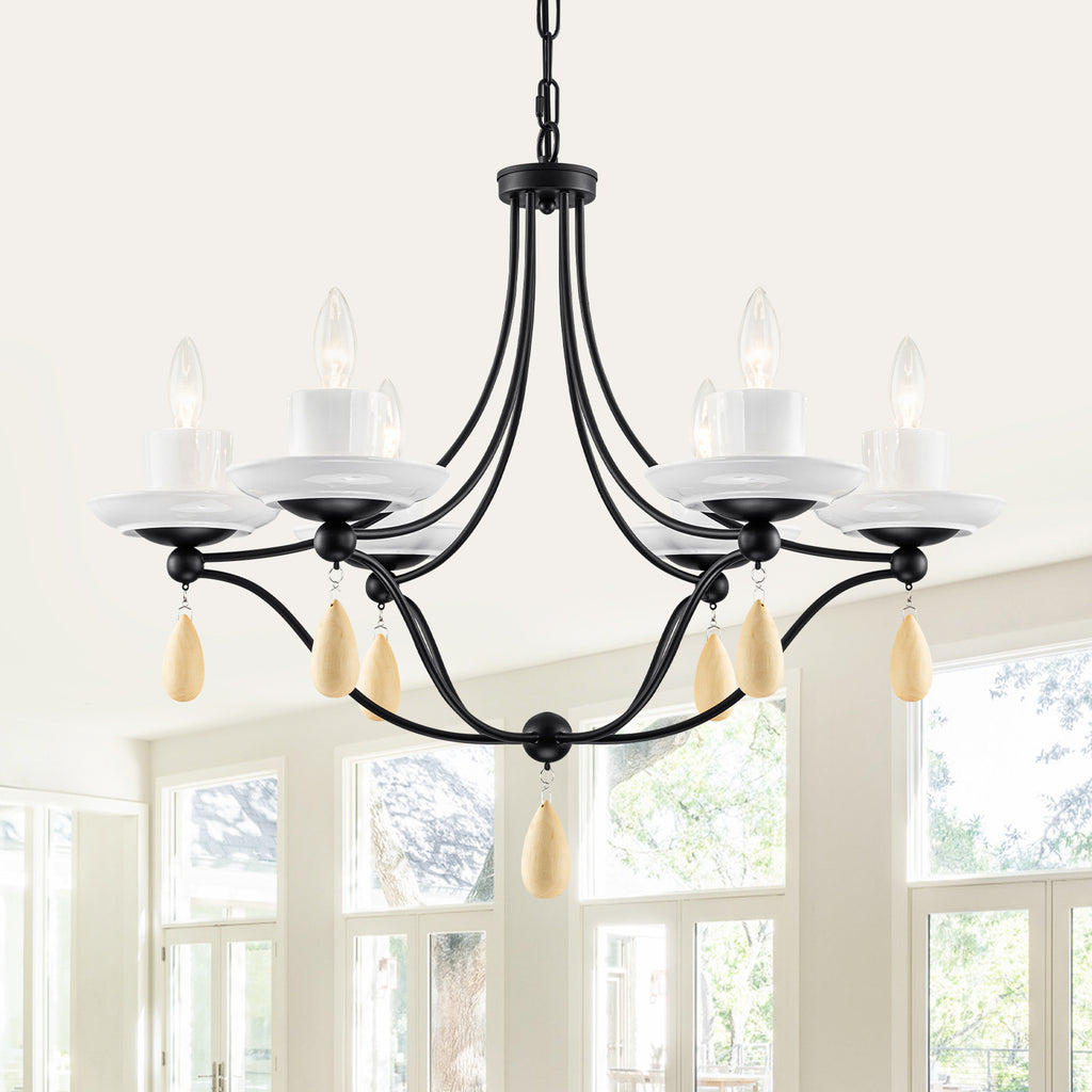 6-Light Black Candelabra Chandelier with Ceramic Dish Shades - product image 15 | Zenvolit