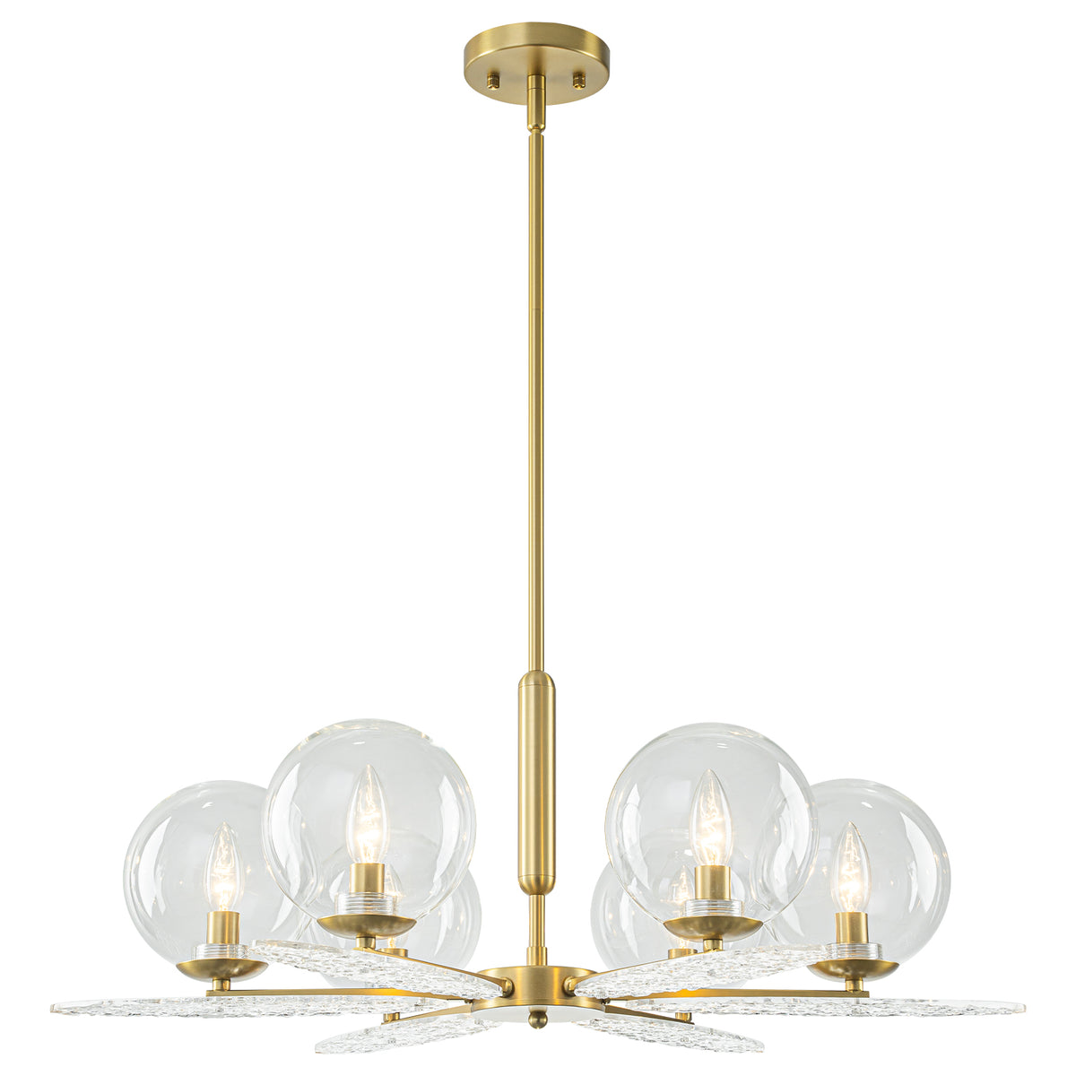 6-Light Gold Chandelier Clear Glass Shades&Rippled Acrylic Leaf Accent - product image 14 | Zenvolit
