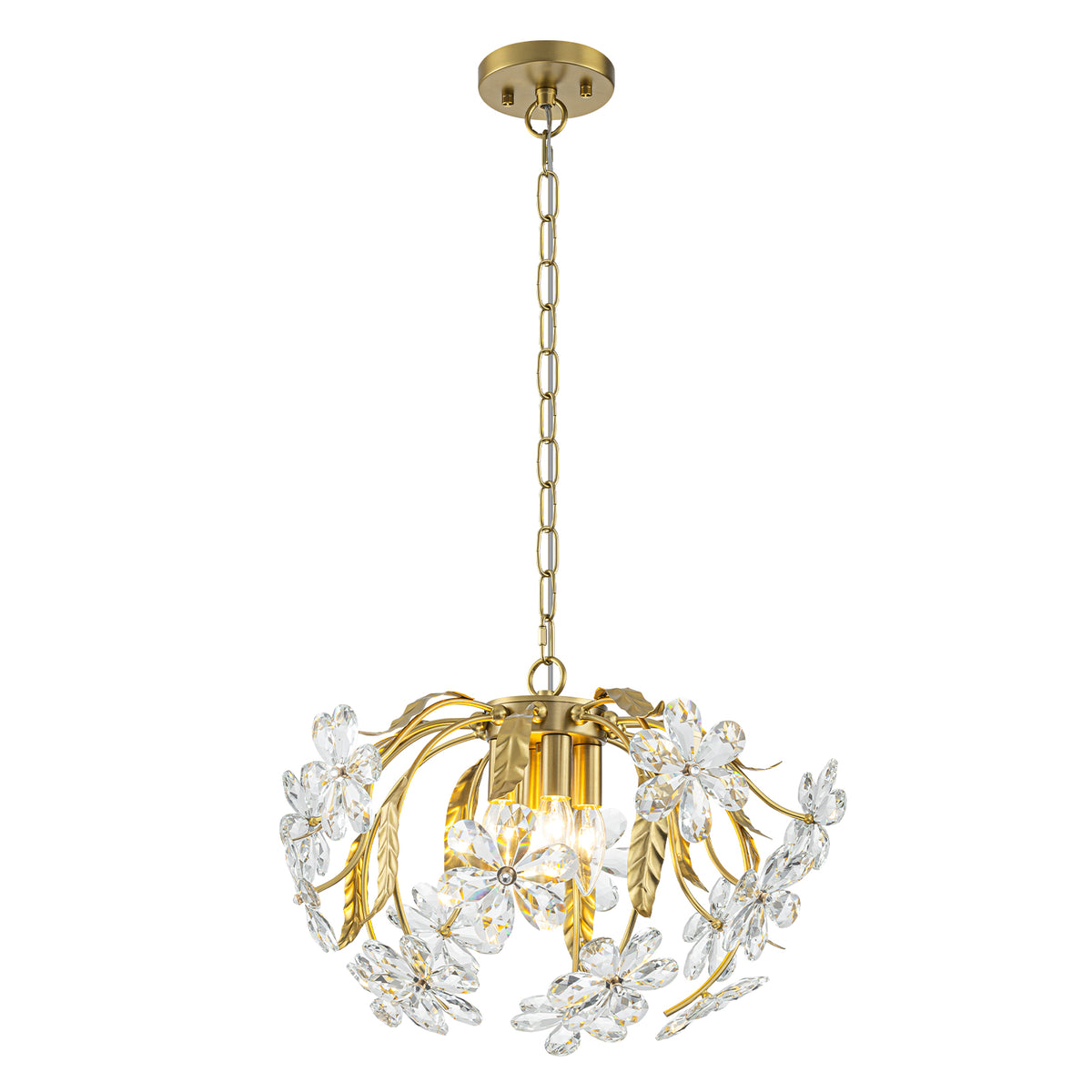 Brushed Gold 4-Light Branch Chandelier with Crystal Floral Accents - product image 2 | Zenvolit