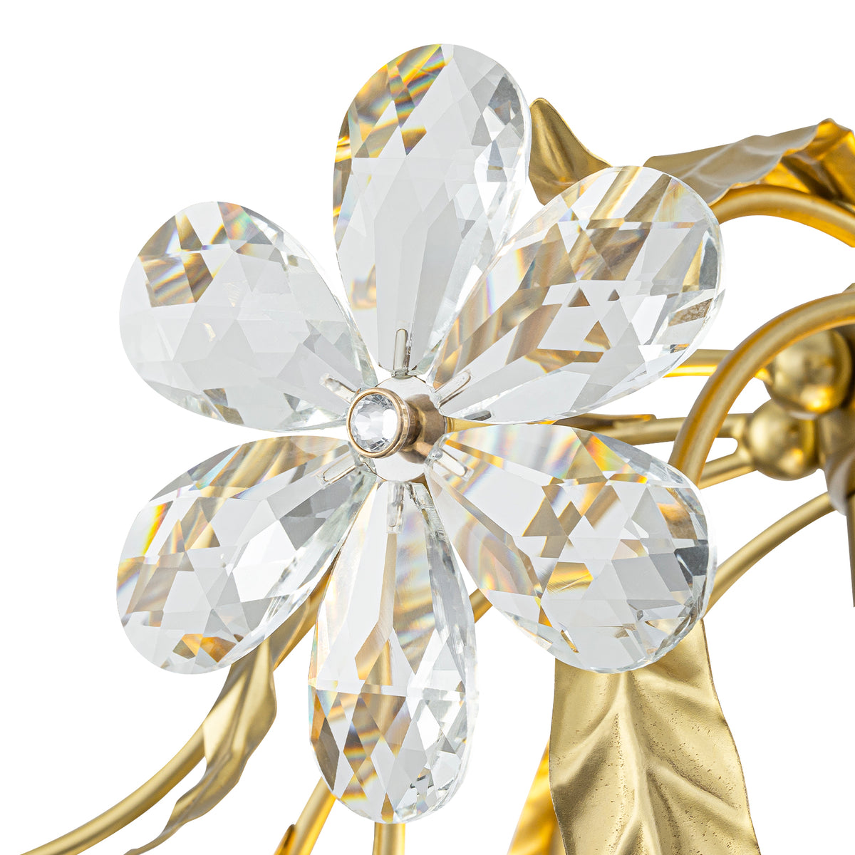 Brushed Gold 4-Light Branch Chandelier with Crystal Floral Accents - product image 5 | Zenvolit