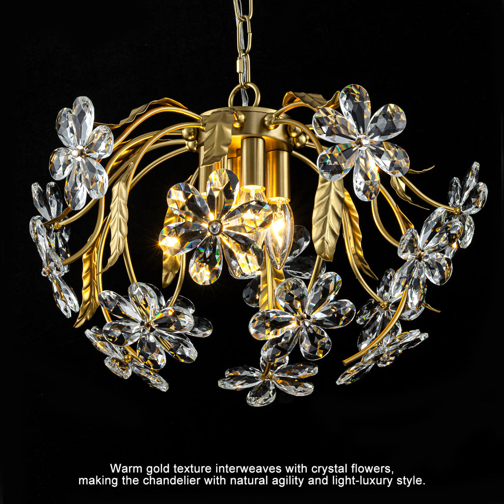 Brushed Gold 4-Light Branch Chandelier with Crystal Floral Accents - product image 6 | Zenvolit