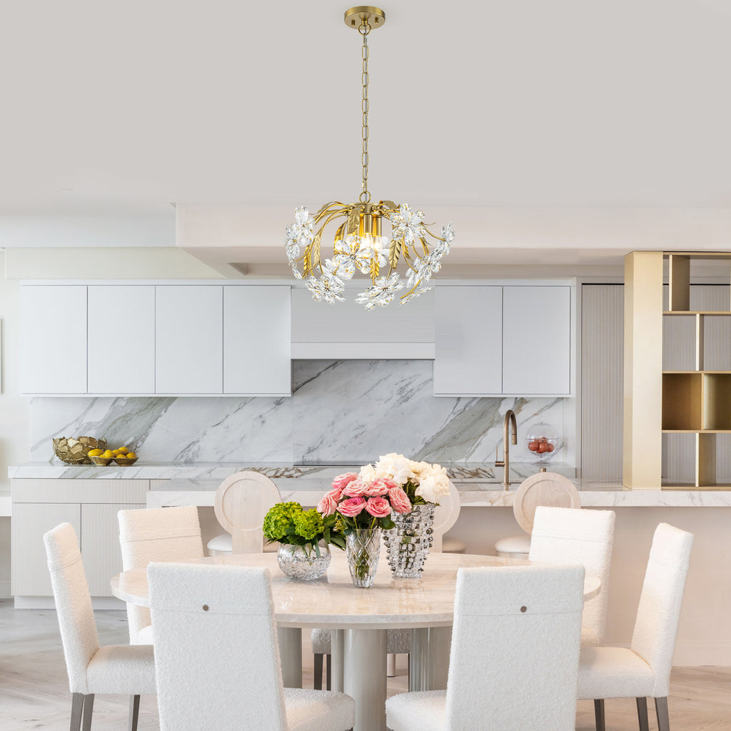 Brushed Gold 4-Light Branch Chandelier with Crystal Floral Accents - product image 10 | Zenvolit