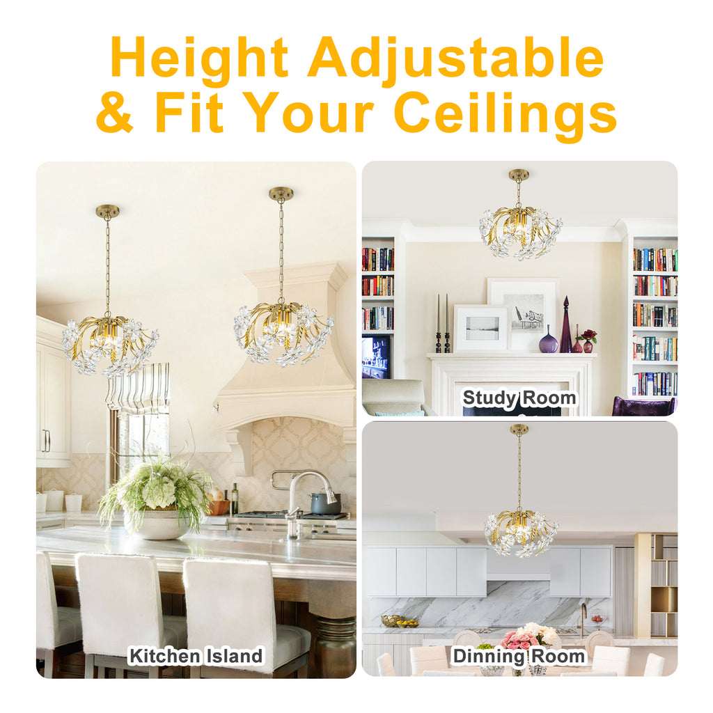 Brushed Gold 4-Light Branch Chandelier with Crystal Floral Accents - product image 11 | Zenvolit