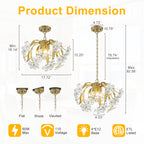 Brushed Gold 4-Light Branch Chandelier with Crystal Floral Accents - product image 12 | Zenvolit