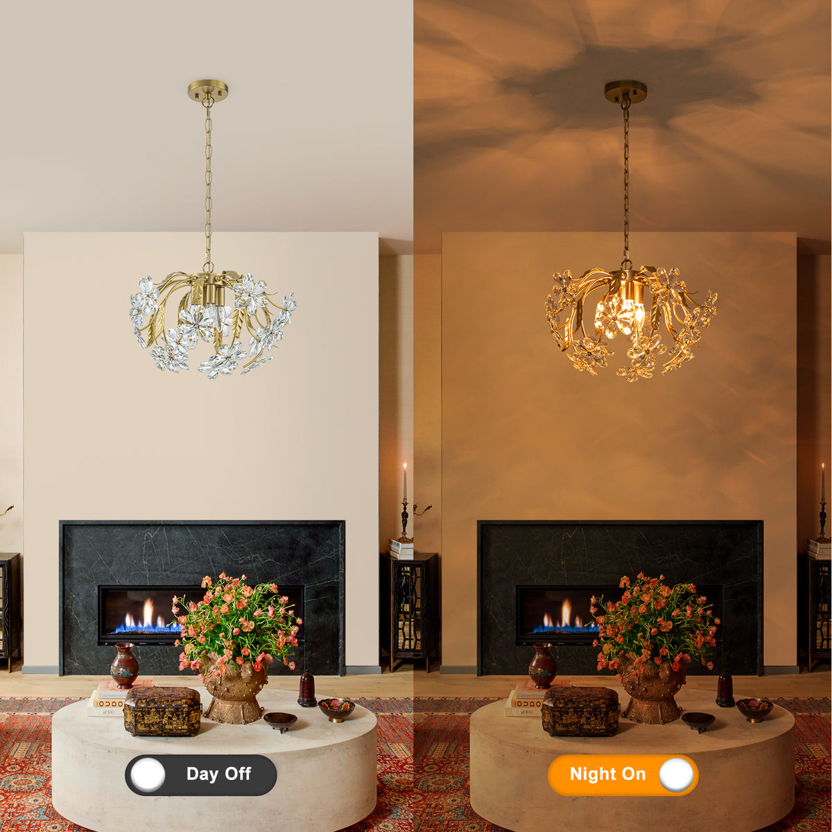 Brushed Gold 4-Light Branch Chandelier with Crystal Floral Accents - product image 13 | Zenvolit
