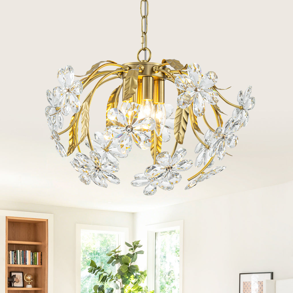 Brushed Gold 4-Light Branch Chandelier with Crystal Floral Accents - product image 16 | Zenvolit