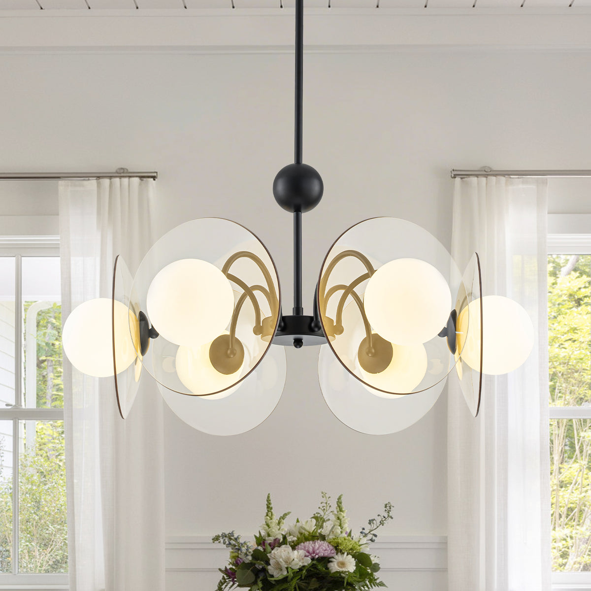 6-Light Black Chandelier with Frosted Milky White Glass Globes - product image 1 | Zenvolit
