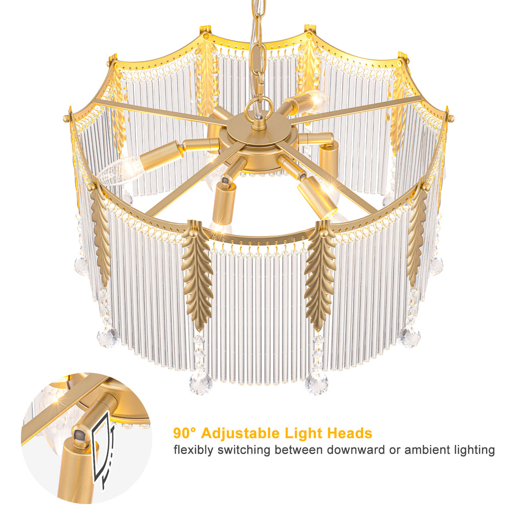6-Light Gold Chandelier Clear Glass Rods&Hanging Crystal Balls Accents - product image 4 | Zenvolit
