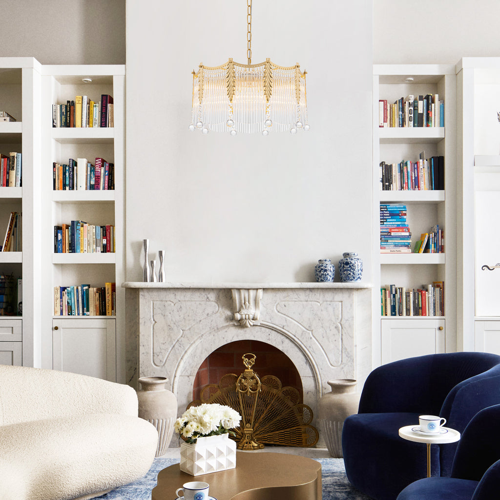 6-Light Gold Chandelier Clear Glass Rods&Hanging Crystal Balls Accents - product image 9 | Zenvolit