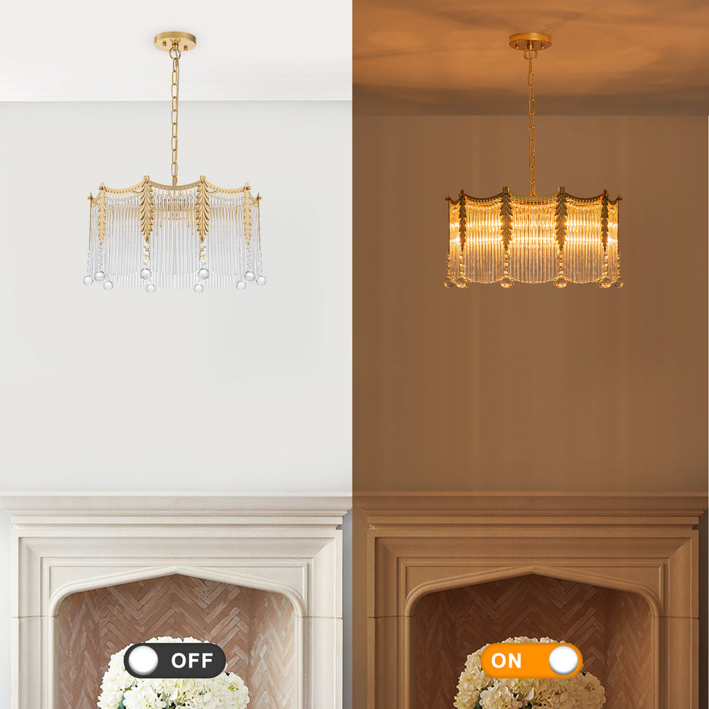 6-Light Gold Chandelier Clear Glass Rods&Hanging Crystal Balls Accents - product image 14 | Zenvolit