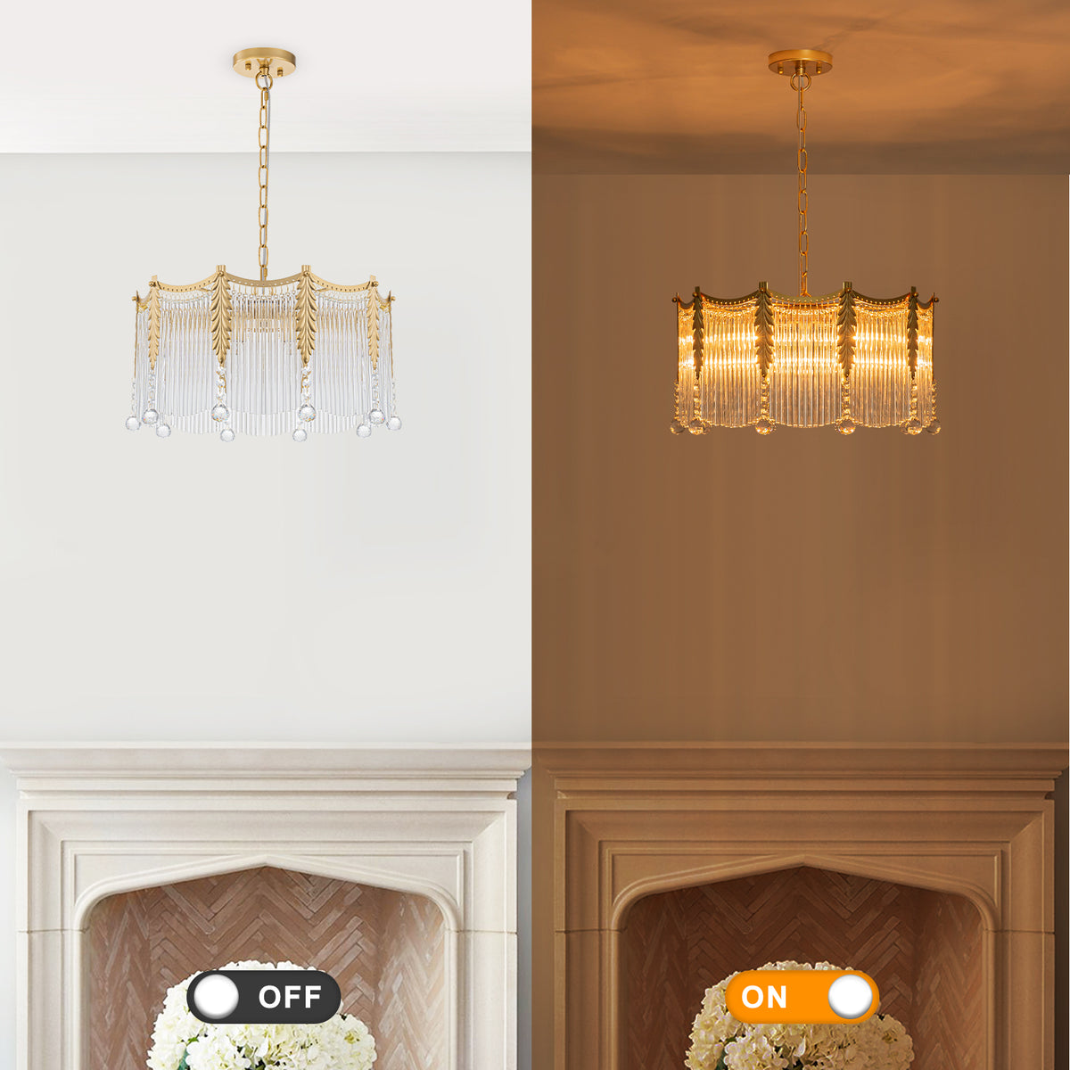 6-Light Gold Chandelier Clear Glass Rods&Hanging Crystal Balls Accents - product image 14 | Zenvolit